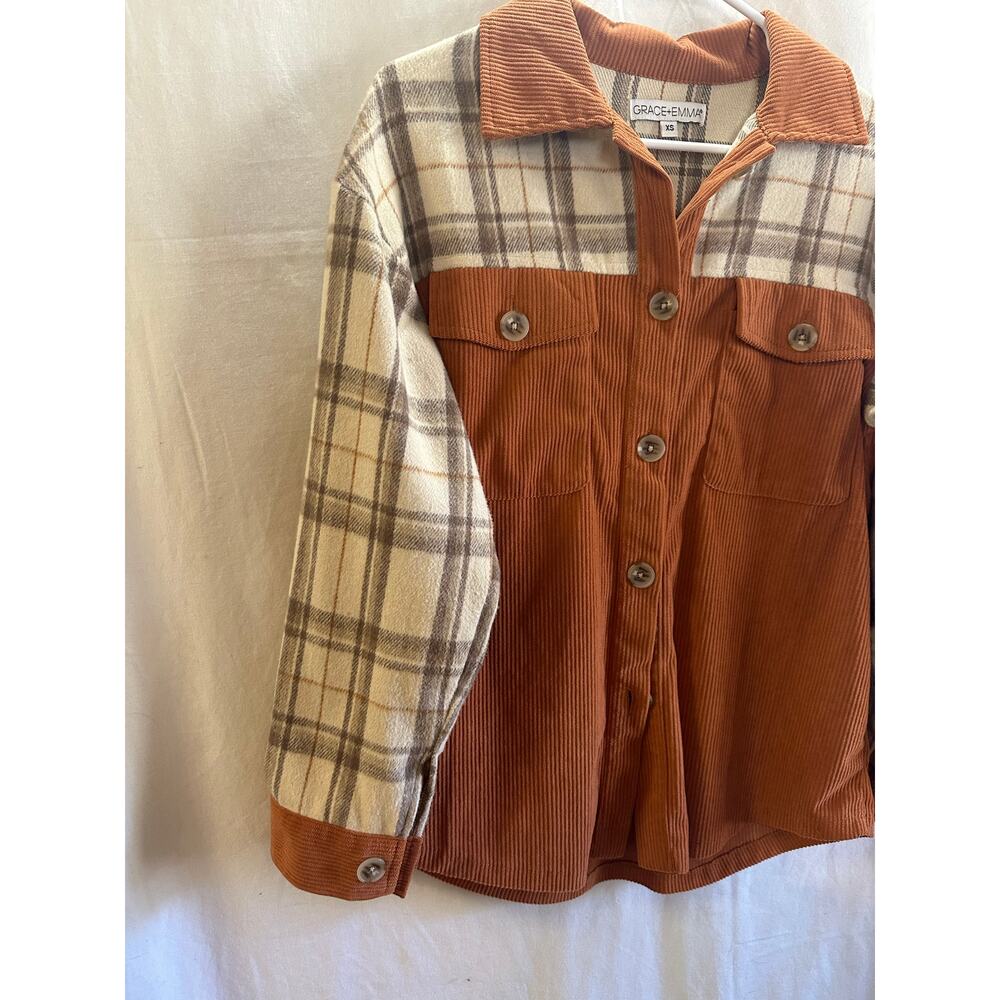 Grace + Emma Corduroy and Plaid Shacket – Size XS (P2P 21”) - Picture 5 of 6